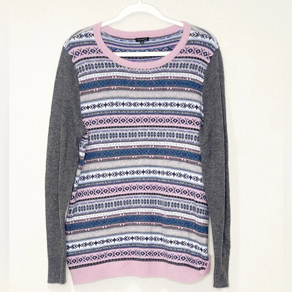Talbots Fair Isle Pullover Sweater Lambswool Blend Long‎ Sleeve Women's Large